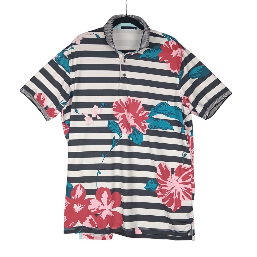 Greyson‎ XL Golf Polo Shirt Striped Floral Tropical Casual Athletic Mens